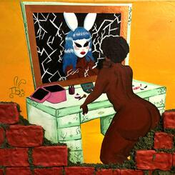   “Mask On” mixed media on canvas, 2024 