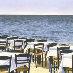 Table with a view, Acrylic, 22 by 40 inches