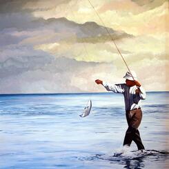 'Working the shallows', Acrylic, 48 by 34 inches, 2001