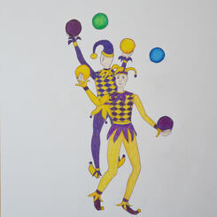 Juggling Jesters in Complementary Colored Outfits