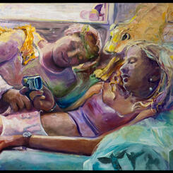 Alluring:Narcissus & No Face Doll series, 06 & '13, 32 x 71 oil on canvas