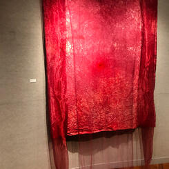 Gunshot Wound, from the Get Your Power Back series Eight Stages of Healing Wound. Hand-dyes canvas, sewing, lace fabric and ink.