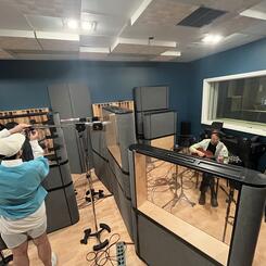 Jon Birkholz recording guitar in the 2024 Spring semester.