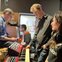From L-R: Scott Metcalfe (Director of Recording Arts & Sciences, David Rosenthal, and Britt)