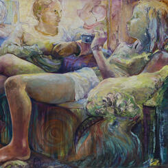 Nibbling:Narcissus & No Face Doll series, 2006, 48 x 86, oil on canvas
