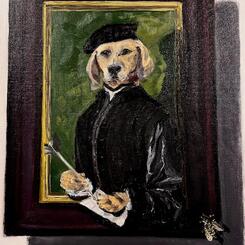 Portrait of Hound with Quill and Paper