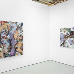 installation image of two paintings in this exhibition