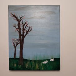 Trees budding in Spring with bunnies 