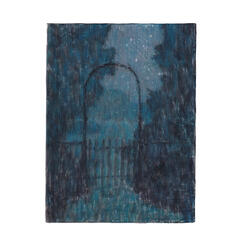 the woven cedar archway that leads to the garden