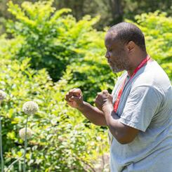 Legal Avant Garde V: Breath Art Silent Walks (Phase II) created and facilitated by Dominic Shodekeh Talifero in the Historic Gardens for Freedom Before Emancipation: Family Day for Juneteenth @ George Washington's Mount Vernon, 2024.