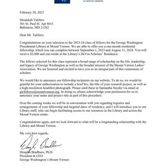 Legal Avant Garde Exhibit A: Dominic Shodekeh Talifero, 2023 - 2024 Research Fellow @ The Presidential Library of George Washington's Mount Vernon.