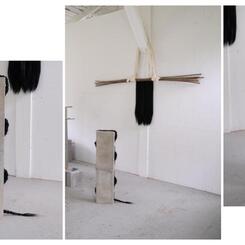 Material Studies: Cement blocks, hair, fabric, and bamboo