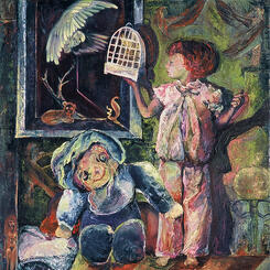Bedtime for Raggedy Ann & Isis 2003, 44 x 36 x 1, oil on canvas
