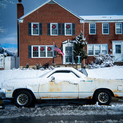 Towson, MD, Snow day (car in snow) Dec 2025 