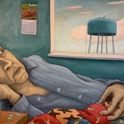 Death Appears as Two Men on a Water Tower