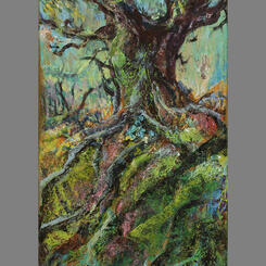 God's Oldest Child- White Oak, 2017, 81 x 12 x 1 oil on canvas