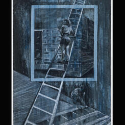 Her Holding Onto, 1997, 47 x 34 x 1.5 (framed), Charcoal, conte crayon on paper