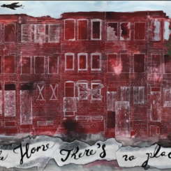 There is No Place like Home, tempera paint, colored pencil, chalk on paper, 43.0 x 120.0 inches