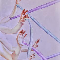 Tension , 2024, oil and plaster on canvas, 4x3 ft