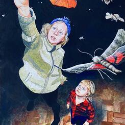 Catch, 2023, gouache on board, 2x3