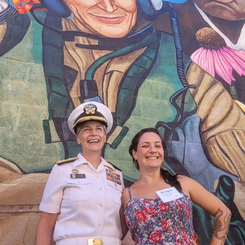 The artist with Rear Admiral Sarah Joiner