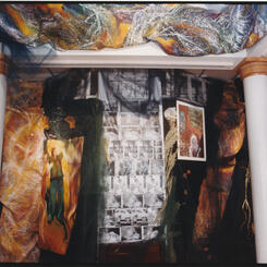 Installation of a Record of Baby's Days, multiple media and found object, Panoramic view of Dadian Gallery, 2000