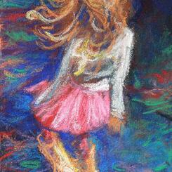 Splash: 5 x 3 inches, soft pastel and conté painting on pastelbord