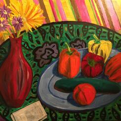 Red Vase with Peppers