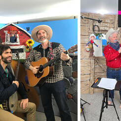 Behind the scenes during filming of The Oxenfree Family Roundup