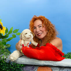 Lamb Chop and Mallory Lewis on set at Danny Joe's Tree House