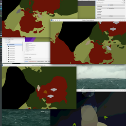 Several windows showing 2D/flat player world