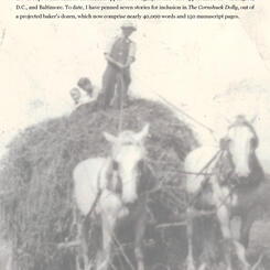 The author's great-uncle and cousins with horse-drawn hay wagon, circa 1946