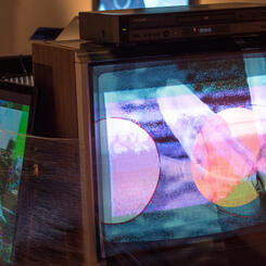Detail shot of the oldest television (CRT) in the installation