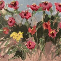 Two Marigolds and a Bunch of Zinnias