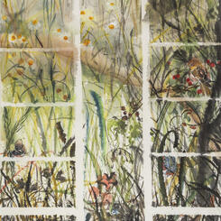 Who Can Number the Grasses Lost: Death of a Field 2021, 55 x 27.5, Watercolor, ink on Hsuan paper