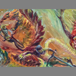 Approaching The Dragon's Edge, 115 x 15.5 x 1, oil on canvas,2025