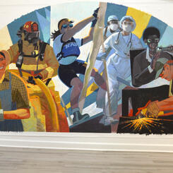 Working Hands by Sally Wern Comport, second mural of diptych prior to installation at Anne Arundel County Council Chambers