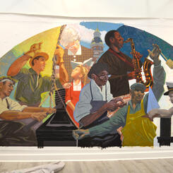 Working Hands by Sally Wern Comport, mural of diptych prior to installation