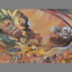 Skating and Dancing With Dragons, oil on canvas, 15.38 x 115.38 x 1, 2024