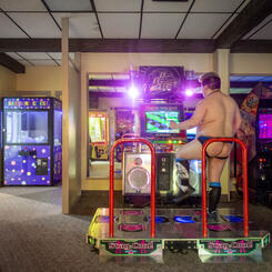 Adam Playing DDR at Bears, Bikers & Mayhem