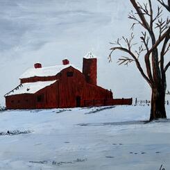 Red barn in snow