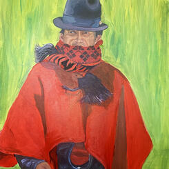 The Red Ponchos of the Purdah People,  Acrylics on canvas, 30X 40, 2025