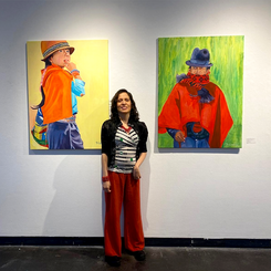  Artist with her paintings Unidos Por el arte group show at Creative Alliance 