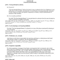 Historical / Municipal Touchscreen Exhibit C: The Baltimore City Code Ordinances Article 19, Subtitle 49 1 - 6 regarding The Star Spangled Banner selected by Shodekeh during his Opening Day presentation as music curator for For Whom It Stands, 2014.