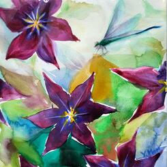 Clematis and Damselfly 