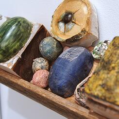 installation view, Egg Shelf items