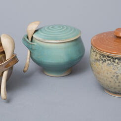 Sugar bowls with handmade wooden spoons