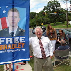 David Eberhardt at a protest for Chelsea Manning,