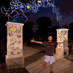 David with the finished archway