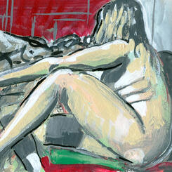 Female seated nude with outstretched arm